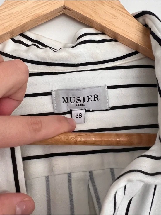 Musier Paris Striped Button Down Shirt Black White Size 38 (S/M) - Picture 2 of 4